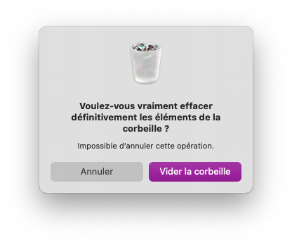 mac confirmer vider corbeille