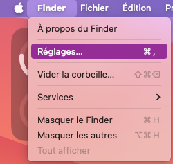 mac finder menu reglages