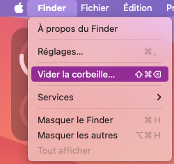 mac finder menu vider corbeille