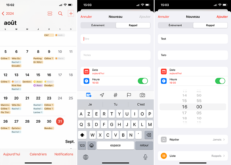 ios iphone calendrier ajouter rappel